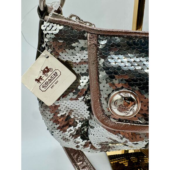Coach Poppy Special Edition Spotlight NWT Graphite Silver Sequin Crossbody Bag - Picture 2 of 8